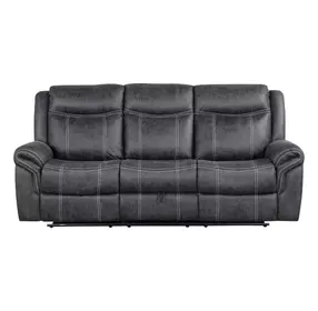 Zubaida Dark Gray Polish Microfiber Power Reclining 85" Sofa with Drop Down Table and USB Charging