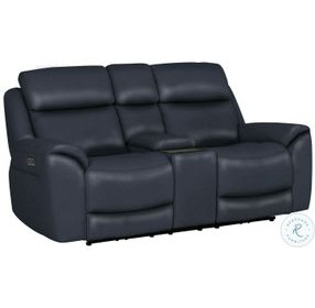 Sorellian Opulent Navy Leather Tilt Power Reclining Console Loveseat