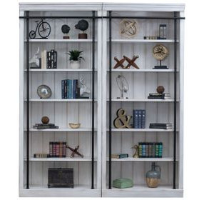 Avondale White 2 Tall Bookcase Wall with Ladder