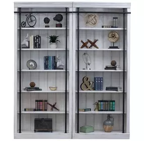 Avondale White 2 Tall Bookcase Wall with Ladder