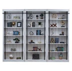 Avondale White 3 Tall Bookcase Wall with Ladder