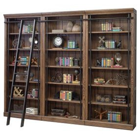 Avondale Weathered Oak 3 Tall Bookcase Wall with Ladder