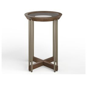 Elora Walnut and Tarnished Silver Round Glass Top Accent Table