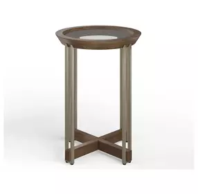 Kingsmere Walnut and Tarnished Silver Round Glass Top Accent Table