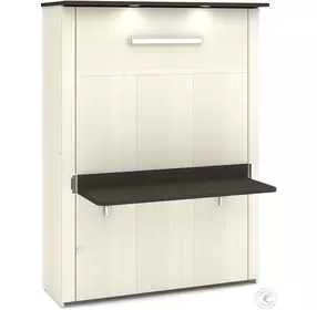 Lumina White Chocolate Full Wall Bed with Desk and Storage Unit