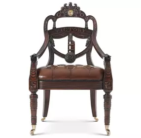 Althorp Antique Buffalo Brown Leather Upholstered Ad Victoriam Arm Chair with Nailhead Trim