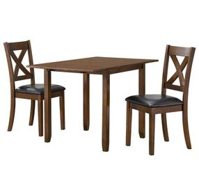 Alexa Espresso and Brown Upholstered 3 Piece Dining Set with Drop Leaf Table