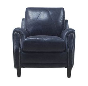 Ashton Midnight Blue Top Grain Leather Living Room Chair with Nailhead Trim