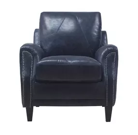 Ashton Midnight Blue Top Grain Leather Living Room Chair with Nailhead Trim