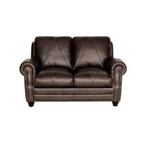 Brookstone Chocolate 61" Leather Loveseat with Nailhead Trim