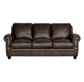 Brookstone Chocolate 86" Leather Sofa with Nailhead Trim