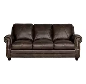 Brookstone Chocolate 86" Leather Sofa with Nailhead Trim