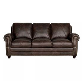 Brookstone Chocolate 86" Leather Sofa with Nailhead Trim