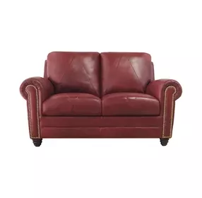 Westfield Cherry 62" Leather Loveseat with Nailhead Trim