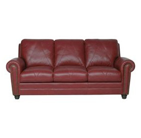 Westfield Cherry 85" Leather Sofa with Nailhead Trim
