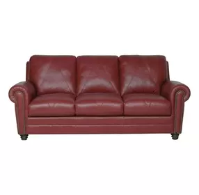 Westfield Cherry 85" Leather Sofa with Nailhead Trim