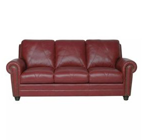 Westfield Cherry 85" Leather Sofa with Nailhead Trim