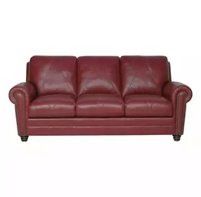 Westfield Cherry 85" Leather Sofa with Nailhead Trim