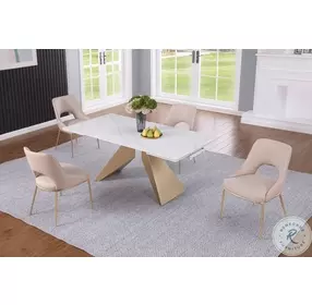Amelia Matte White And Champagne Extendable Dining Room Set