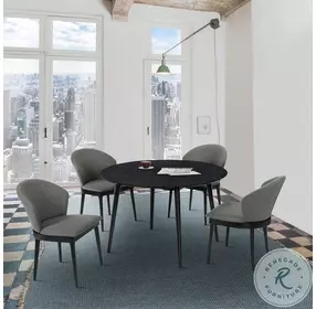 Arcadia Black 48" Round Dining Room Set with Juno Charcoal Chair