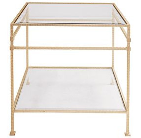 Amos Hammered Gold Leaf Square Side Table with Glass Top