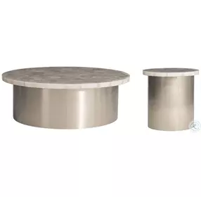 Shimla White Agate Marble And German Silver Occasional Table Set