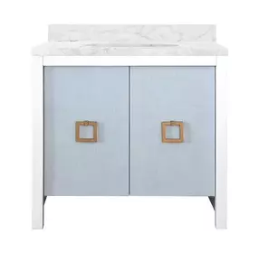 April Textured Light Blue Linen Carrera Marble Top Bath Vanity