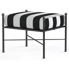 Provence Cabana Classic and White Upholstered Outdoor Rectangular Ottoman with Self Welt