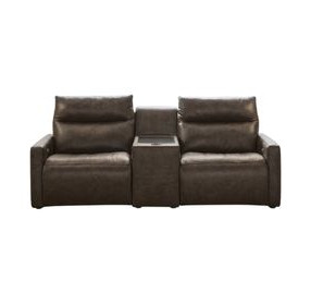 ModZ Chocolate Leather 3 Piece Modular Power Reclining Sectional with Audio Console and USB Charging