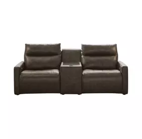 ModZ Chocolate Leather 3 Piece Modular Power Reclining Sectional with Audio Console and USB Charging