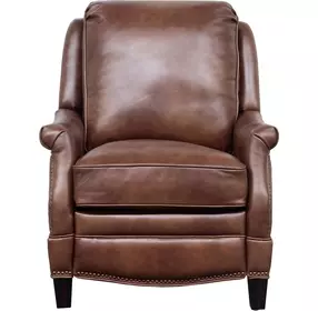 Ashebrooke Wenlock Tawny Leather Push Thru The Arms Recliner with Nailhead Trim