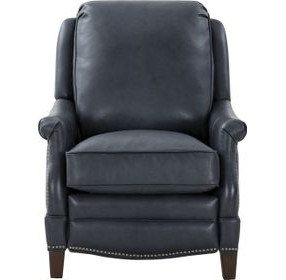 Ashebrooke Barone Navy Blue Leather Push Thru The Arms Recliner with Nailhead Trim