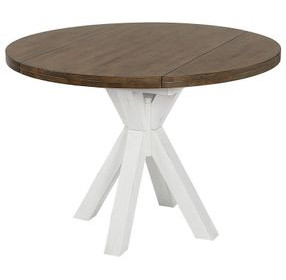 Ashford White and Brown 42" Round Extendable Drop Leaf Dining Table