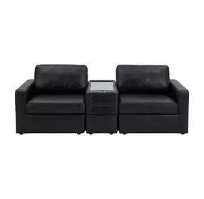 ModMax II Black Leather 3 Piece Sectional Loveseat with Audio Console