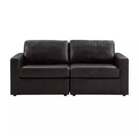 ModMax II Black Leather 2 Piece Modular 76" Loveseat