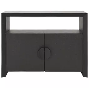 Aspen Black Painted Grasscloth 2 Door Sofa Table With Open Shelf