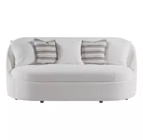 Genevieve Ivory Bench Seat 87" Sofa with Ivory and Stripes Pillows