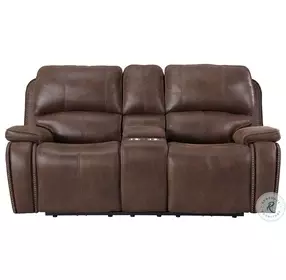 Grover Atlantis Brown Power Reclining Console Loveseat with Power Headrest
