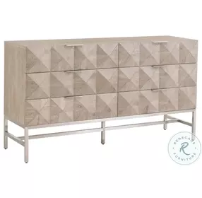 Atlas Natural Gray Acacia And Brushed Stainless Steel 6 Drawer Double Dresser
