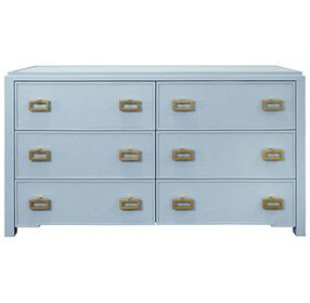 Atticus Matte Light Blue Frame Grasscloth 6 Drawer Dresser