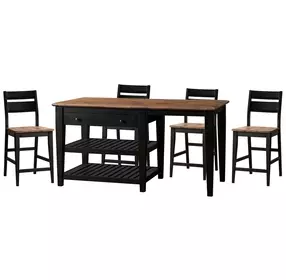 Austin Natural Mango and Black Rectangular Kitchen Island Dining Room Set