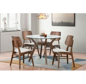 Oscar Walnut and Cream 42" Round Glass Top Dining Set with 4 Cushion Chairs