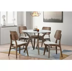 Oscar Walnut and Cream 42" Round Glass Top Dining Set with 4 Cushion Chairs