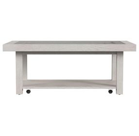 Rhiannon Antique White Rectangular Glass Top Coffee Table