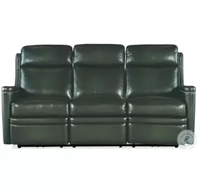 Hamilton Green Leather Power Reclining Sofa with Power Headrest