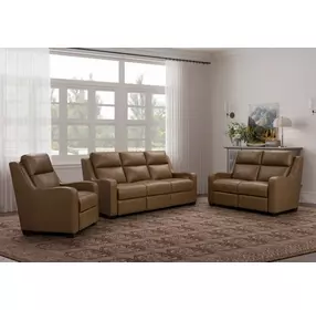 Ayden Hillwood Toffee Leather Power Reclining Living Room Set with Power Lumbar and USB Charging
