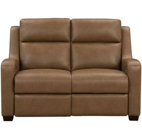 Ayden Hillwood Toffee Leather 60" Power Reclining Loveseat with Power Headrests and Power Lumbar