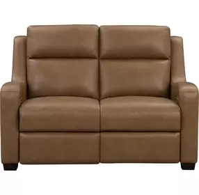 Ayden Hillwood Toffee Leather 60" Power Reclining Loveseat with Power Lumbar and USB Charging