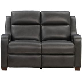 Ayden Elway Dark Gray Leather 60" Power Reclining Loveseat with Power Headrests and Power Lumbar