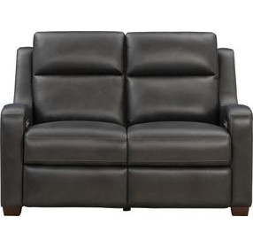 Ayden Elway Dark Gray Leather 60" Power Reclining Loveseat with Power Lumbar and USB Charging